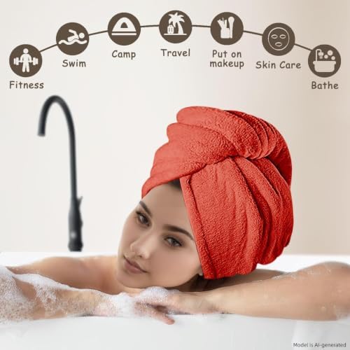 3 Pack Microfiber Hair Towel Wrap for Women, Fast Drying Hair Turban with Button, Anti-Frizz Large Hair Towel for All Hair Styles, Soft & Absorbent Hair Drying Towel(Red,Bule,Purple) - Image 6
