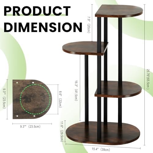 Tiered Plant Stand Indoor, Tall 4 Tier 5 Potted Wooden Plant Shelf for Multiple Flower Plants, Multi Corner Metal Plant Holder Indoor for Patio Garden Patent Design Living Room Balcony Bedroom, Rustic Brown - Image 2