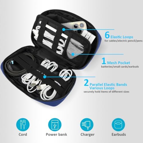 GOX Travel Cable Organizer Bag, Small Tech Pouch for Electronics, Navy - Image 4