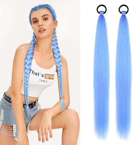 2 Pc Blue Ponytail Extension 26'' Long Braided Ponytail Extension for Women by LyoRuSi