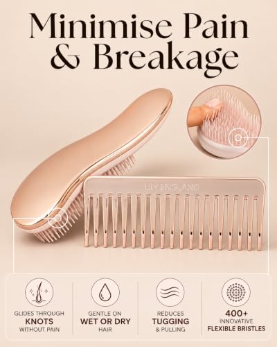 Lily England Detangling Comb & Brush Set - Rose Gold Wide-Tooth & Tail Comb - Image 3