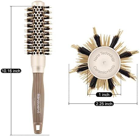 BANGMENG Round Brush with Boar Bristles, 1 inch Barrel, Nano Thermal Ceramic Ionic Tech for Straightening and Blow Drying, Gold - Image 2