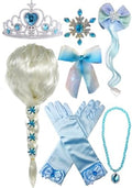 Princess Wig Braid with Tiara Necklace Gloves Princess Dress Up Costume Halloween Cosplay Accessories for Kids Girls by Yosbabe