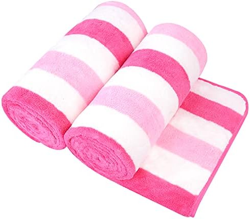 JML Microfiber Bath Towels, 2 Pack, 30" x 60", Cabana Stripe Pink by JML