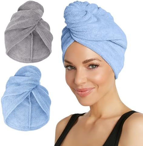 Turbie Twist Microfiber Hair Towel, Grey & Blue (2 Pack) by TurbieTwist