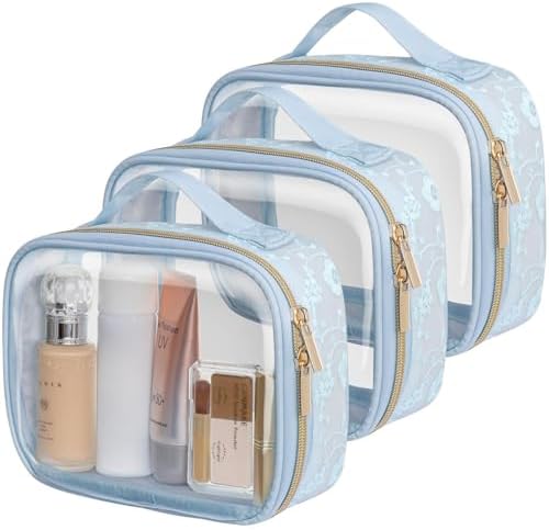 PACKISM Clear Makeup Bag Travel - TSA Approved Toiletry Bag, 3 Pack Blue by Packism