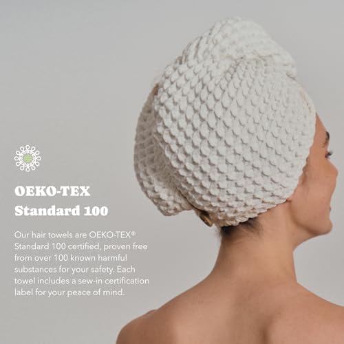 Luxury Organic Japanese Cotton Hair Drying Waffle Towel Wrap for Women | Absorbent, Quick-Dry Head Turban for Shower, Sauna, Spa | Extra Large for Long, Curly, Straight Hair With Button (White, 1 Pc) - Image 6