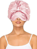Double Layer Satin Bonnet with Eye Mask Adjustable Silk Sleep Cap Turban Style Hair Wrap for Curly Hair Pink by Vettres