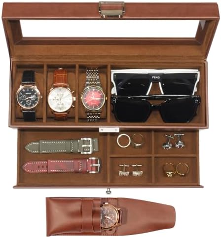Watch and Sunglasses Box, 3 Slots, Glass Lid and Drawer for Men by Unknown