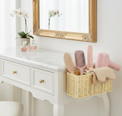 Hair Tool Organizer,Wall Mount Curling Iron Holder,Waterproof Wicker Hot Tools Organizer for Hair Dryer,Flat Irons,Curling Wands,Straighteners Storage,in Cabinet,Bathroom,Vanity (Nature) - Image 3