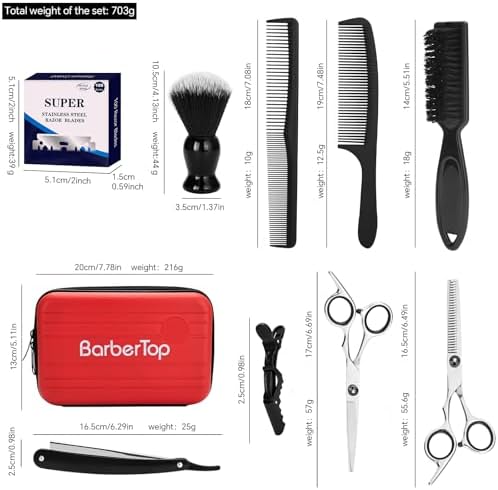 Professional Hair Cutting Scissors Shears Kits, 10 pcs Hair Cutting Kit Includes Barber Bag, Thinning Scissors, Combs, Razor Blades, Neck Duster, Clips for Salon & Home/Men/Women/Kids - Image 3