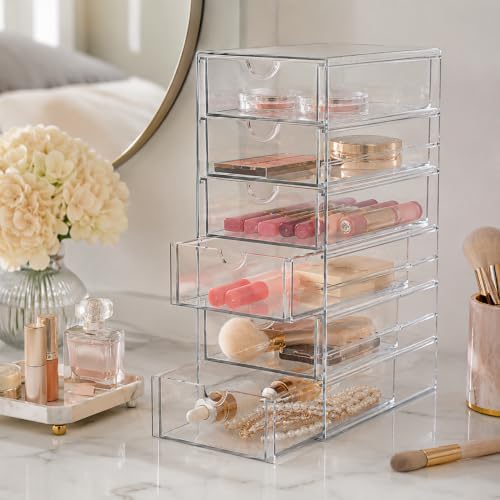 Clear Drawer Organizer, Transparent Plastic Storage Drawers, Hair Accessaries Organizer Case Display Stand, Acrylic Organizers for Organizing Eyeglass, Hair Ties, Accessories (Large - 6-Drawer) - Image 2