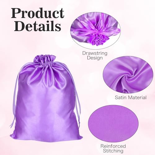JIEYAO 6 Pieces Wig Bags with Satin Drawstring, Purple Silk Wig Storage Bags Storage for Wigs Extension Bundle(Purple) - Image 5