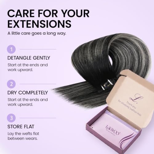 LaaVoo Clip in Hair Extensions Ombre Black to Silver, 5pcs 80g - Image 6