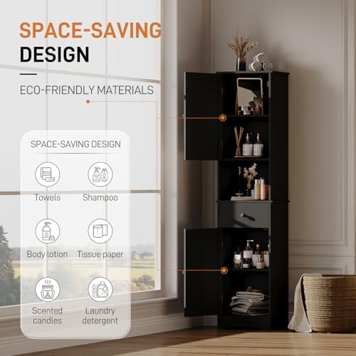 Viaozutis Tall Bathroom Cabinet, Storage Cabinet with 2 Doors & 2Drawer, with Ajustable Shelve, for Bathrooms, Kitchens,Entrances（Black） - Image 4