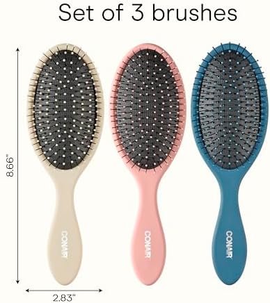Conair Hair Brush Set, Detangling, Beige, Navy, Coral, 3 Count Full Size (Pack of 8) - Image 7