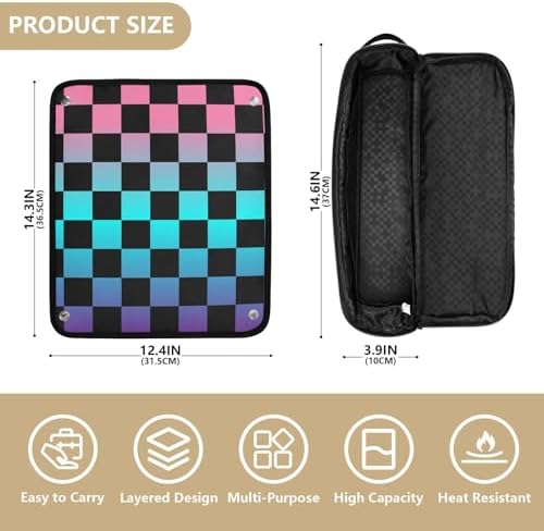 Checkerboard Plaid Colorful Hair Tools Travel Bag Carrying Case Portable Travel Organizer Pouch with Heat Resistant Mat for Flat Irons Hair Dryer Curling Iron - Image 4