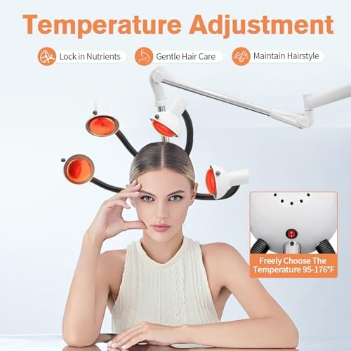 Wall Mounted Hair Dryer with Infrared Heat Bulbs, 5 Heads Multifunctional Salon Hair Color Processor Accelerator Heater Lamp, 750W Professional Infrared Hair Treatment Perm Machine (White+Black) - Image 3