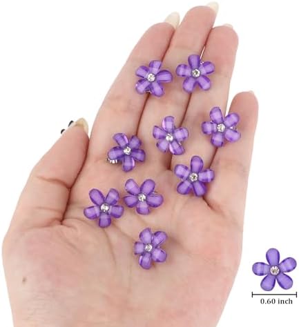 YISSION 20Pcs Mini Dark Purple Plaid Flower Hair Clips, Rhinestone Decorative Hair Pins for Women and Girls Wedding Bridal Prom Daily Hairstyle Accessories - Image 6