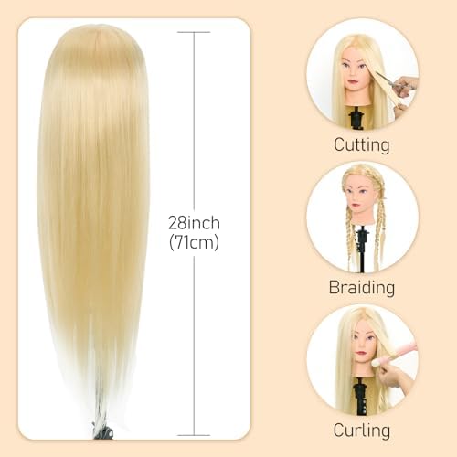 28" Mannequin Head Human Hair 80% Real Hair Mannequin Head for Hairdresser - Image 2