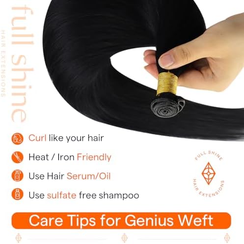 Full Shine Genius Weft Hair Extensions Human Hair Jet Black 18 Inch 80g - Image 6