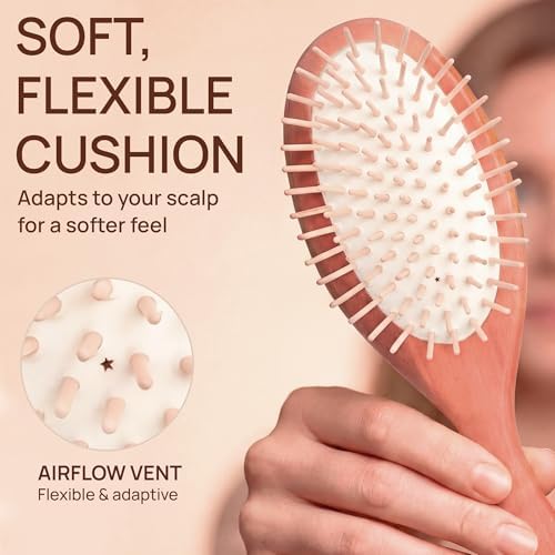 Wooden Hair Brush, Rounded Wood Bristles, Anti-Static, Made in Germany - Image 4