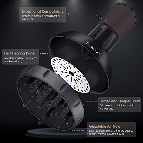 Segbeauty Hair Diffuser for Curly Hair, Upgraded Adjustable Air Flow, Deep Bowl, Professional Salon Frizz-free Fast Dry Diffuser Attachment with 1.57"-1.97" Nozzle, Black - Image 4