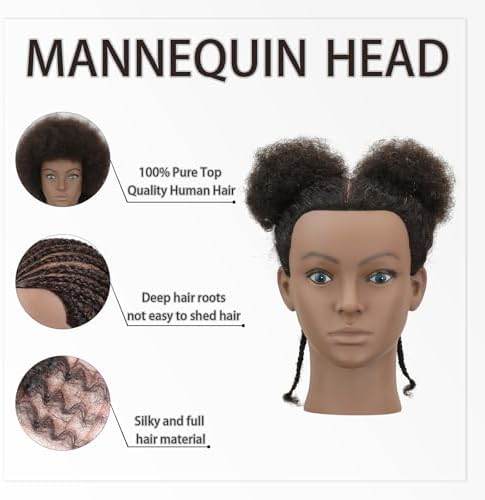 Afro Kinky Curly Mannequin Head - 100% Human Hair for Braiding, Styling & Cutting - Salon Training Head with Stand for Coloring, Bleaching & Updos - Image 4