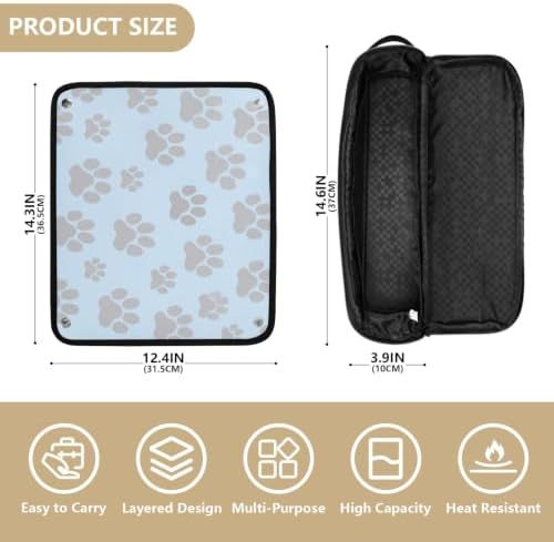Hair Tools Travel Bag with Heat Resistant Mat 2-in-1 Hot Tools Travel Bag Organizer Flat Curling Iron Travel Case for Straightener Paw Print Blue - Image 4