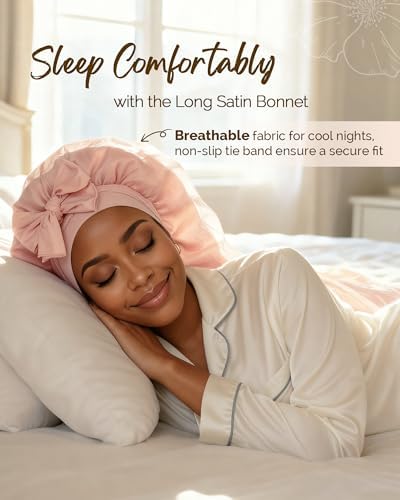 YANIBEST Silk Feeling Bonnet for Sleeping Women Satin Lined Braid Bonnet - Image 2