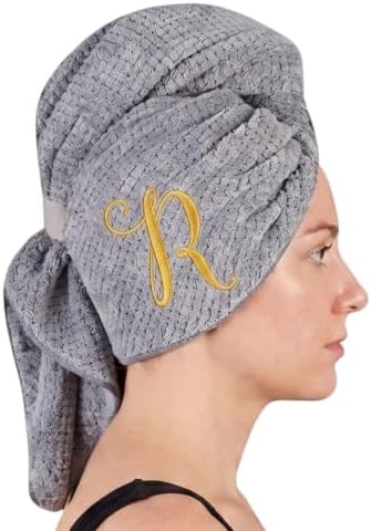 InnoBeta Large Hair Towel for Women, Microfiber Hair Wrap, Gray, Initial A by InnoBeta