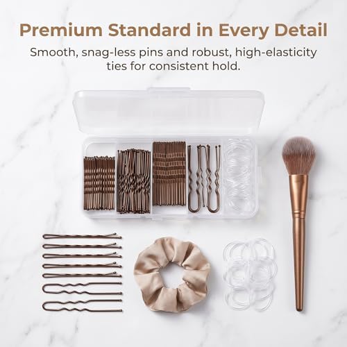 300PCS Hair Pins and Clear Elastic Bands Set, 200PCS Bobby Pins & U Shaped Hair Pins with Organizer Box, 100PCS Rubber Hair Ties for Women Girls, Brown - Image 2