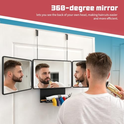 3 Way Mirror for Self Hair Cutting with Storage Shelf, LED Lights - Image 5