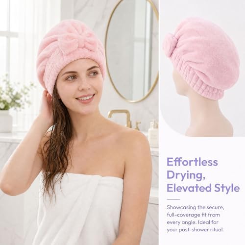 4 Pack Microfiber Hair Towels Bow Wrap for Women Quick Dry - Image 5