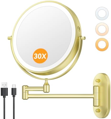 Auxmir 1X/30X Wall Mounted Makeup Mirror, 8" Rechargeable Magnifying Mirror by Auxmir