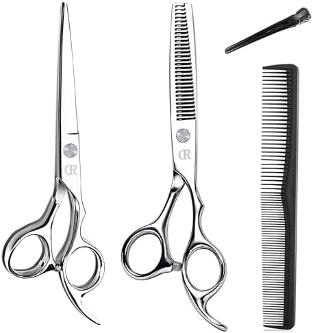 Hair Cutting Scissors Shears kit,Professional Edge Sharp Hair Scissors set,Barber Hairdressing Texturizing Thinning shears,Haircuting Styling Scissor kit Japanese 6.5 Inch (Silver) by Unknown