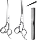 Hair Cutting Scissors Shears kit,Professional Edge Sharp Hair Scissors set,Barber Hairdressing Texturizing Thinning shears,Haircuting Styling Scissor kit Japanese 6.5 Inch (Silver) by Unknown