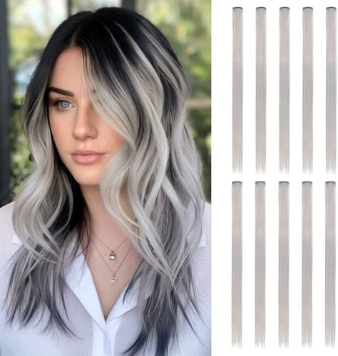 10 Pcs Silver Colored Clip in Hair Extensions 22 Inch by Sala