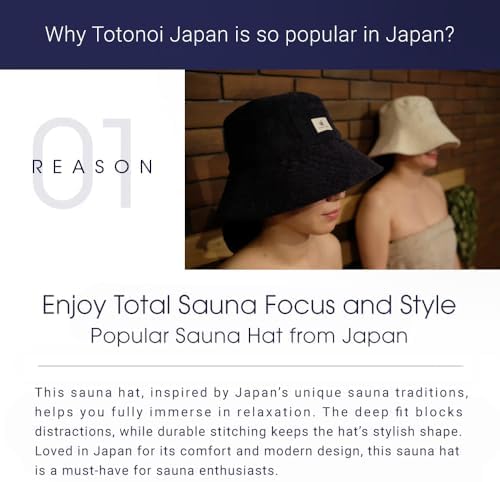 Sauna Hat – Japan's Original Bucket-Style Sauna Cap, Terry Cloth, Wide-Brim Heat & Hair Protection, Pocket, Machine Washable, Unisex (Black) - Image 3