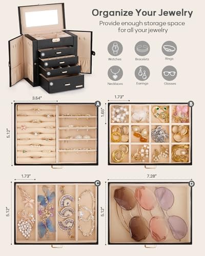 Homde Large Jewelry Box for Women: 5-Layer Organizer with Lock for Dresser - Image 2