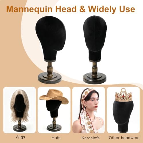 Canvas Wig Head Stand, Wig Head Stand Mannequin with Detachable Wood Stand - Image 4