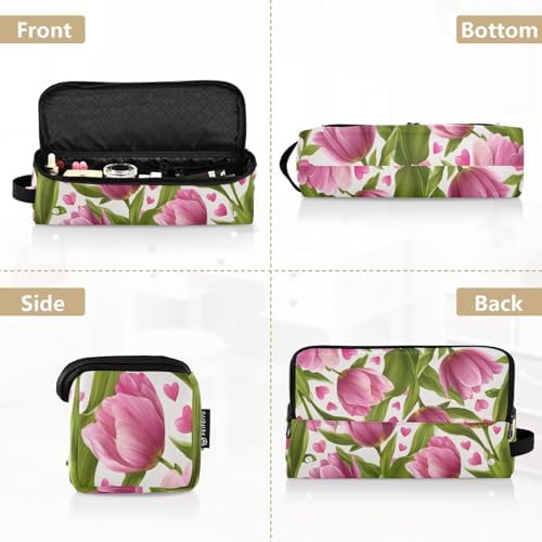 Hair Tools Travel Bag with Heat Resistant Mat Detachable 2-in-1 Curling Iron Travel Case Hot Tools Organizer for Straightener Flat Iron Pink Fresh Tulips and Hearts - Image 5