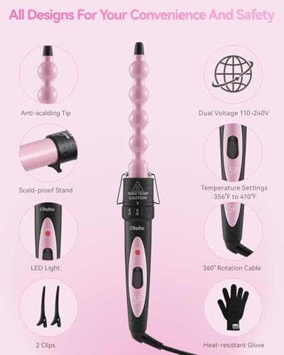Ohuhu 5 in 1 Curling Wand Set, 0.35"-1.25" Interchangeable Ceramic Barrels - Image 7