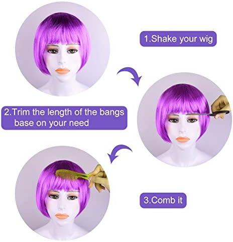 MIAHART Purple Short Bob Wig and Sunglass Set, Neon Colored Wigs Sunglass Pack Costume Colorful Cosplay Wigs Daily Party Hairpieces for Bachelorette Neon Party Favors Halloween Decorations Supplies - Image 2