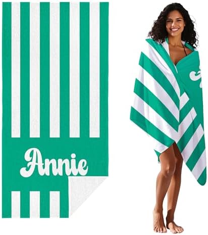 JML Personalized Beach Towel with Name, Custom Cabana Stripe Beach Towel, Customized Microfiber Pool Towel, Quick Dry & Absorbent Swim Towel for Adult,Mother's Day, Birthday, Summer Holiday,Vacation - Image 2