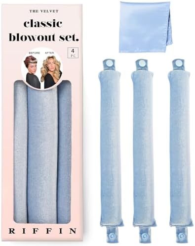 Classic Heatless Curls Overnight Rods - Upgraded Directional Grip Velvet Heatless Hair Curler to Sleep in No Heat Heatless Curling Flexi Rods Foam Hair Rollers for Blowout Look Medium & Long Hair by RIFFIN