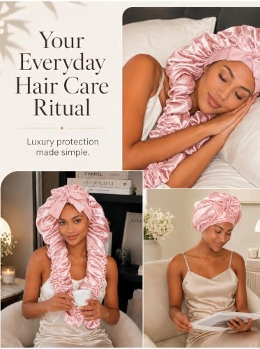 Double Layer Slik Like Satin Bonnet, 33-43" XXL Bonnet for Braids Long Hair - Image 6
