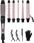 6 in 1 Curling Iron, Curling Wand Set with Thermal Brush (1.5inch) & 1inch Bubble Wand Curler and 3 Interchangeable Ceramic Barrel (0.35"-1.25"), Instant Heat Up with Comb & Protective Glove & 2 Clip by Karrong