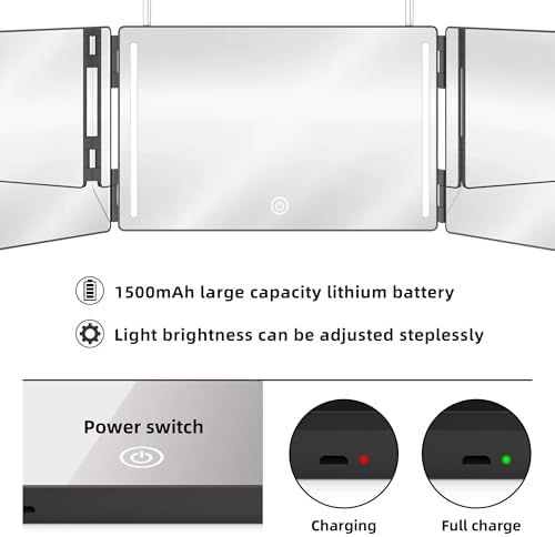 Three Way Mirror for Braiding Hair LED Lighted Trifold 360 Mirror for Women for Braiding Haircuts for Men Self Cut Shaving Barber Hair Cutting Tools - Image 5