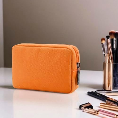 E-Tree Cute Small Makeup Bag,Cosmetic Toiletry Make up Skin Care Little Items Pouch for Purse,Zipper Mini Tech Charger Cable Electronic Organizer Case,Travel Accessories for Women Men Teen,Orange - Image 7